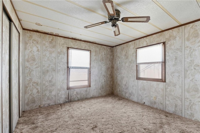 carpeted empty room with a healthy amount of sunlight and a textured ceiling