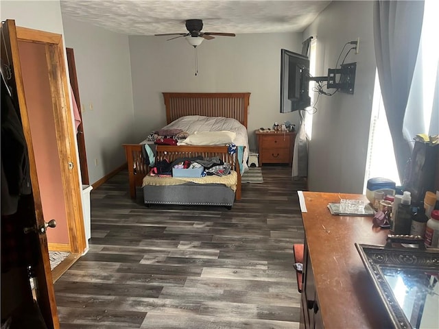 bedroom with multiple windows and dark wood finished floors
