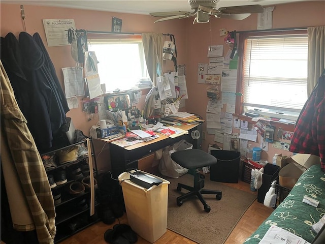 home office featuring a ceiling fan