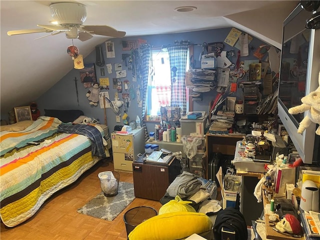 bedroom with lofted ceiling
