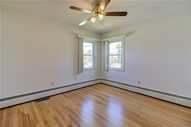 spare room featuring ceiling fan and light wood-style flooring