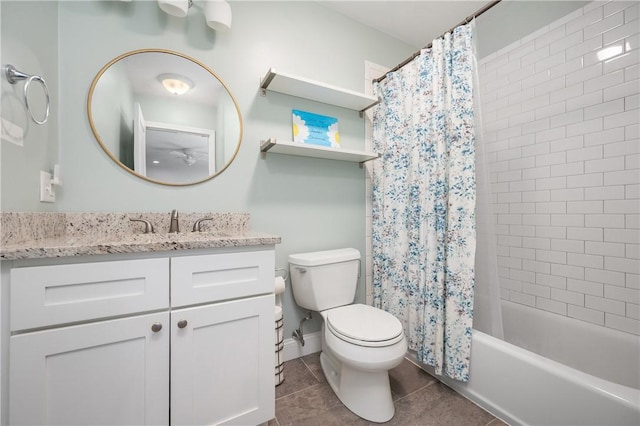 full bathroom featuring toilet, tile patterned flooring, vanity, and shower / tub combo