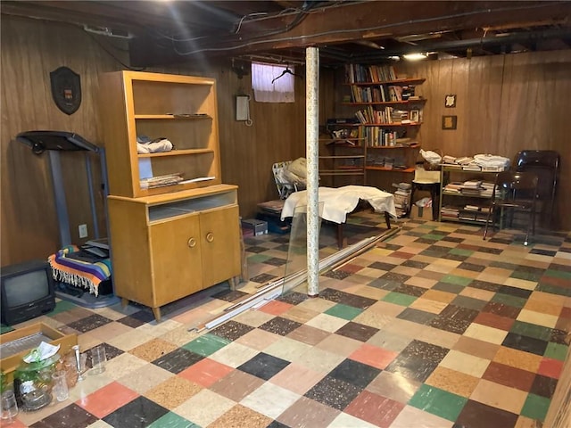 30 Charles St, Cranston, RI 02920 - finished basement featuring wooden walls and tile patterned floors