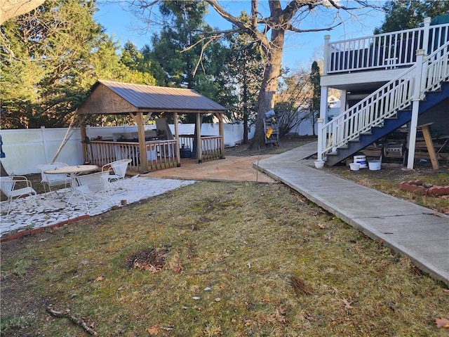 8 Marigold Ct, Cranston, RI 02920 - view of yard with a gazebo, a wooden deck, stairway, and a patio area