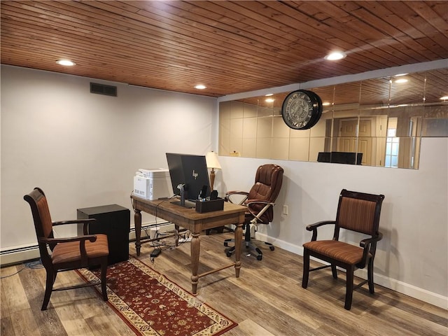 8 Marigold Ct, Cranston, RI 02920 - office area featuring wood ceiling, wood finished floors, baseboards, and a baseboard heating unit