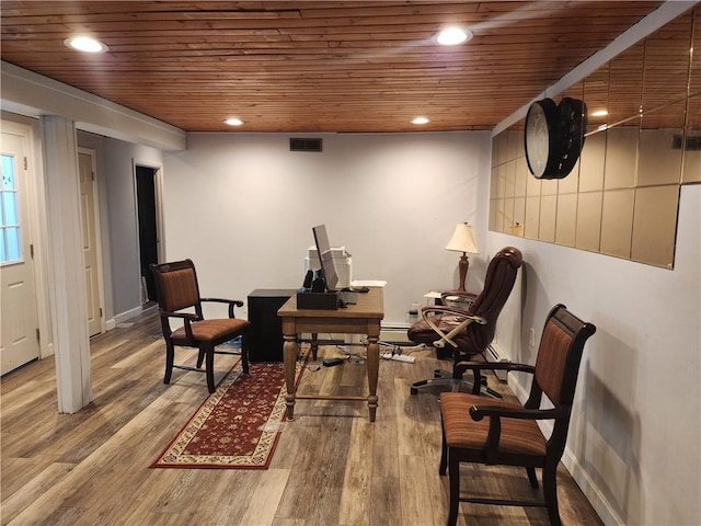 8 Marigold Ct, Cranston, RI 02920 - living area with an office area, wooden ceiling, wood finished floors, baseboards, and recessed lighting