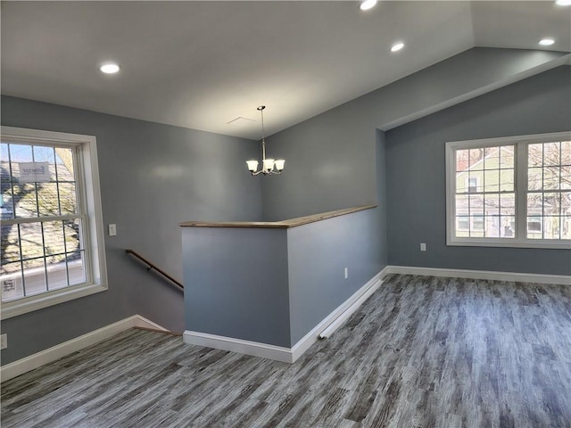 68 Westwood Ave, Cranston, RI 02905 - unfurnished room featuring lofted ceiling, wood finished floors, baseboards, a chandelier, and recessed lighting