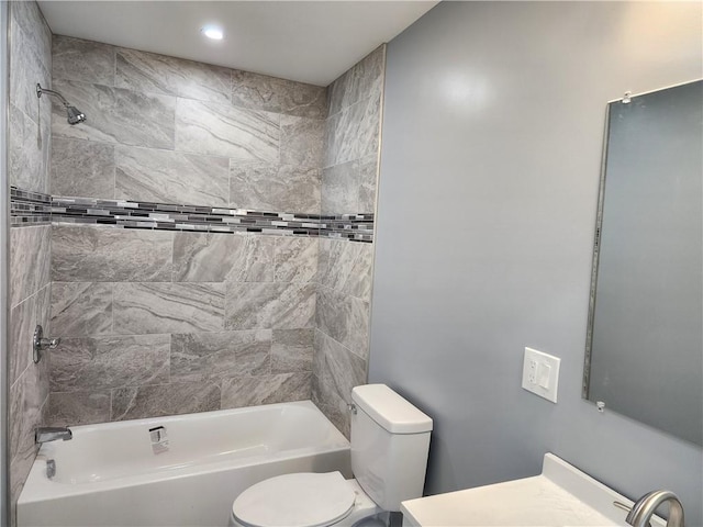 68 Westwood Ave, Cranston, RI 02905 - bathroom featuring toilet, shower / bath combination, vanity, and recessed lighting