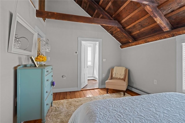 275 Hope St, Bristol, RI 02809 - bedroom featuring a baseboard heating unit, wood-type flooring, wooden ceiling, baseboards, and a baseboard radiator