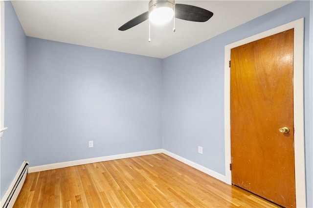 3 Baylor Dr, Coventry, RI 02816 - spare room featuring a baseboard heating unit, light wood-style floors, a ceiling fan, and baseboards