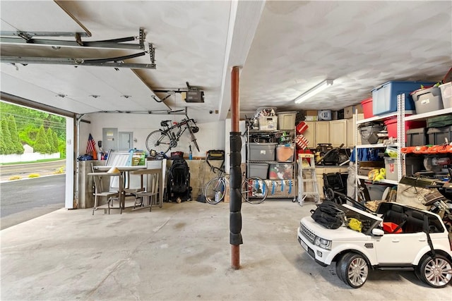 garage featuring a garage door opener and electric panel