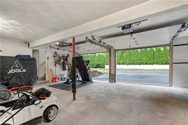 garage with a garage door opener