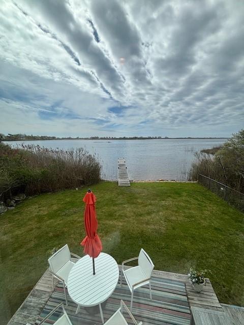 dock with a water view and a lawn