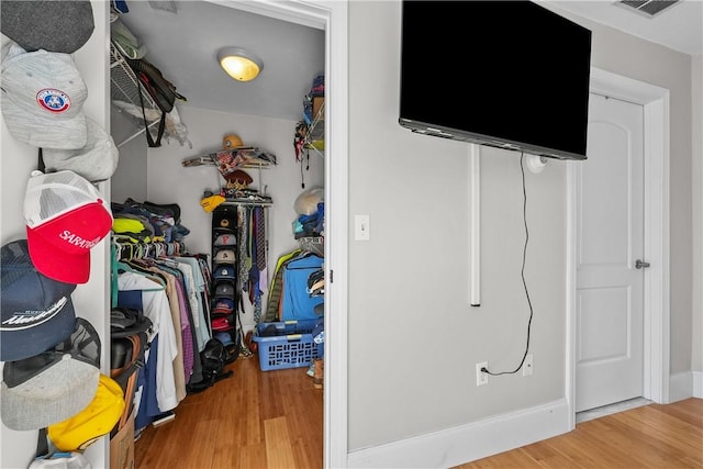 walk in closet featuring wood finished floors