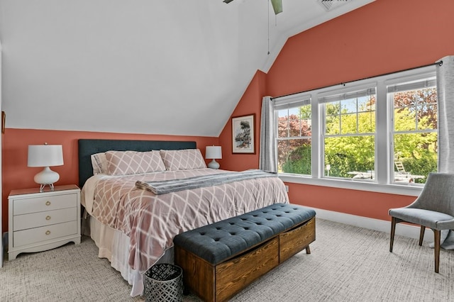 224 Gibbs Ave, Newport, RI 02840 - bedroom featuring vaulted ceiling, carpet, baseboards, and ceiling fan