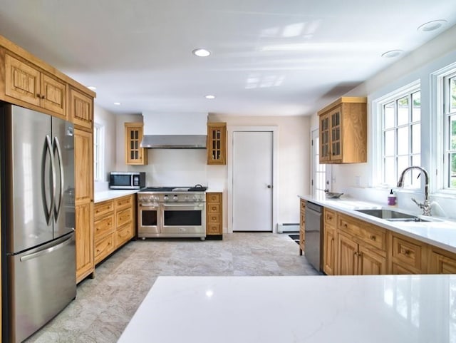 58 Leonard Dr, Tiverton, RI 02878 - kitchen with appliances with stainless steel finishes, a sink, glass insert cabinets, light countertops, and recessed lighting