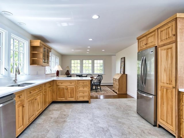 58 Leonard Dr, Tiverton, RI 02878 - kitchen with appliances with stainless steel finishes, a sink, healthy amount of natural light, light countertops, and recessed lighting