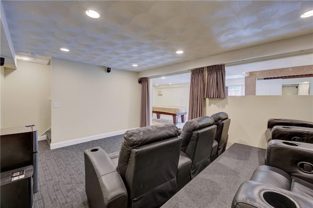 34 Ledgefield Rd, Scituate, RI 02857 - cinema room with carpet flooring, baseboards, and recessed lighting