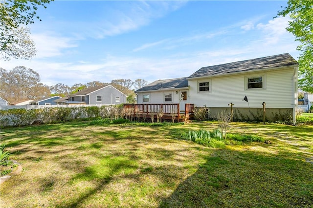 54 Glenwood Dr, North Kingstown, RI 02852 - rear view of property with a deck and a lawn