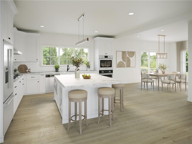 5 Stoneridge Rd, Smithfield, RI 02917 - kitchen featuring dishwasher, double oven, under cabinet range hood, backsplash, and high end fridge