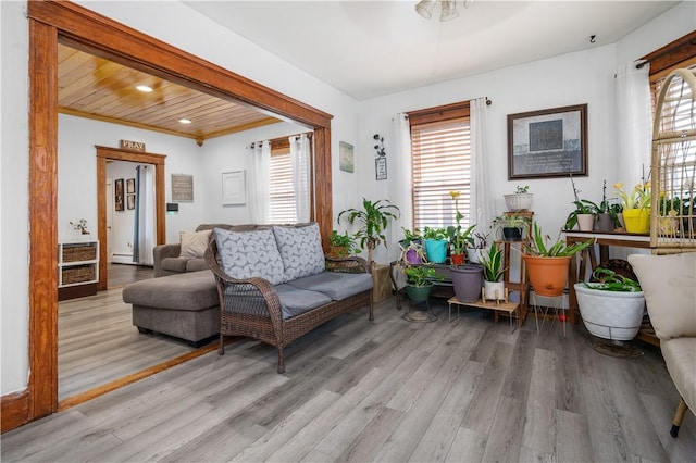 645 Providence St, Woonsocket, RI 02895 - living area featuring wood finished floors, healthy amount of natural light, and a baseboard radiator