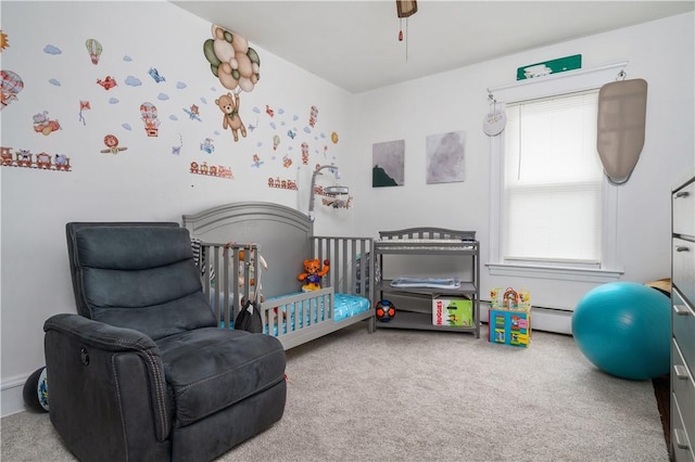 645 Providence St, Woonsocket, RI 02895 - bedroom featuring carpet flooring, baseboard heating, and ceiling fan