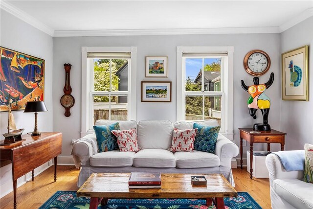 15 Cross St, Newport, RI 02840 - living area with crown molding, light wood-style floors, and baseboards