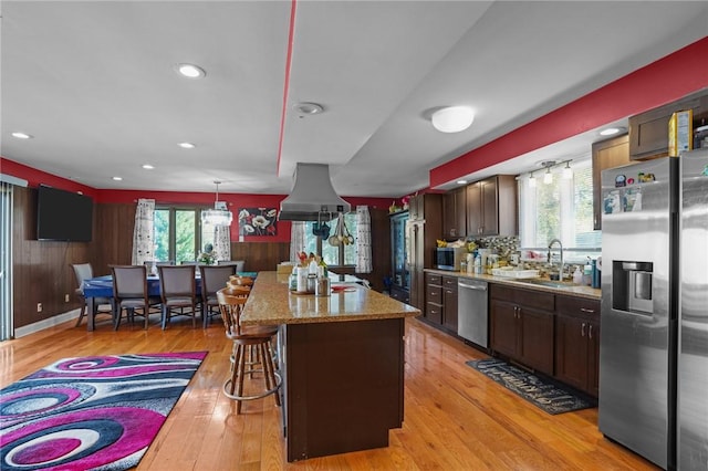 37 Pinewood Dr, North Providence, RI 02904 - kitchen featuring stainless steel appliances, a sink, a center island, dark brown cabinetry, and recessed lighting
