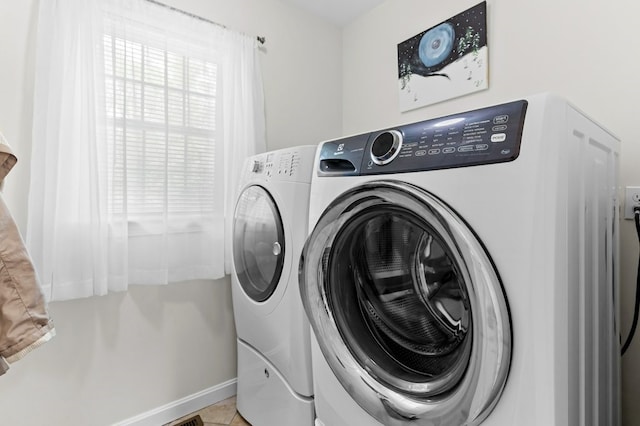 1740 Bulgarmarsh Rd, Tiverton, RI 02878 - clothes washing area with separate washer and dryer and baseboards