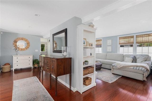 living area with plenty of natural light and wood finished floors