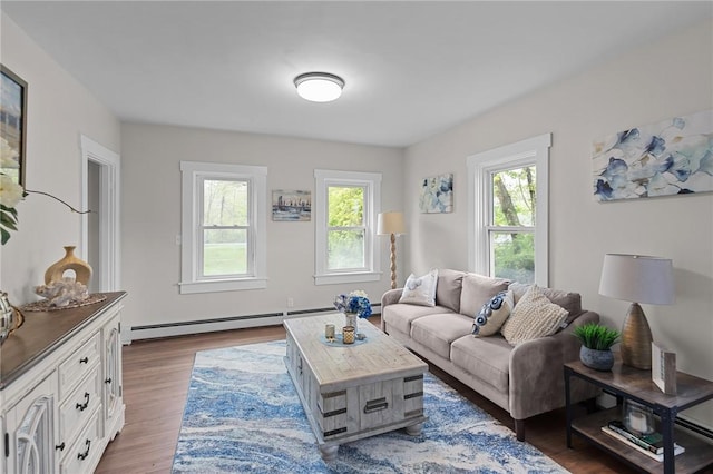 183 Annaquatucket Rd, North Kingstown, RI 02852 - living room featuring baseboard heating and wood finished floors