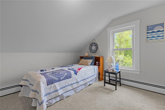 183 Annaquatucket Rd, North Kingstown, RI 02852 - bedroom featuring lofted ceiling, a baseboard radiator, and carpet floors