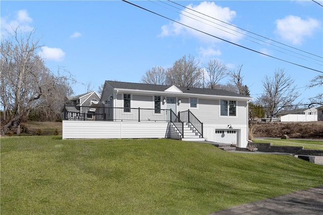 9 Stedman Rd, South Kingstown, RI 02879 - ranch-style home with a garage, a front yard, driveway, and a deck