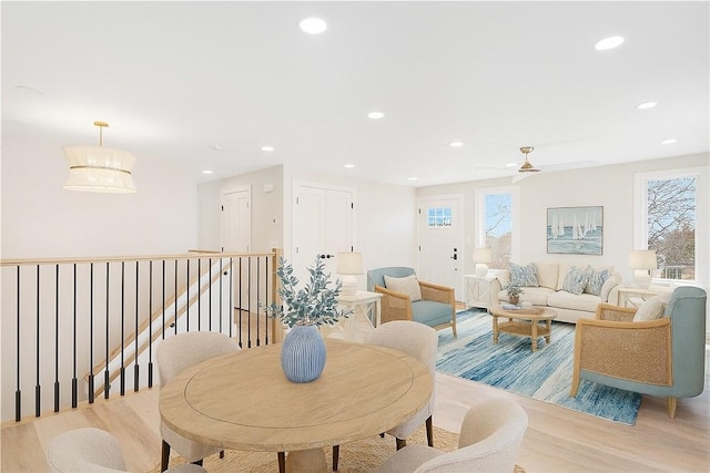 9 Stedman Rd, South Kingstown, RI 02879 - dining area with light wood finished floors, healthy amount of natural light, recessed lighting, and a ceiling fan