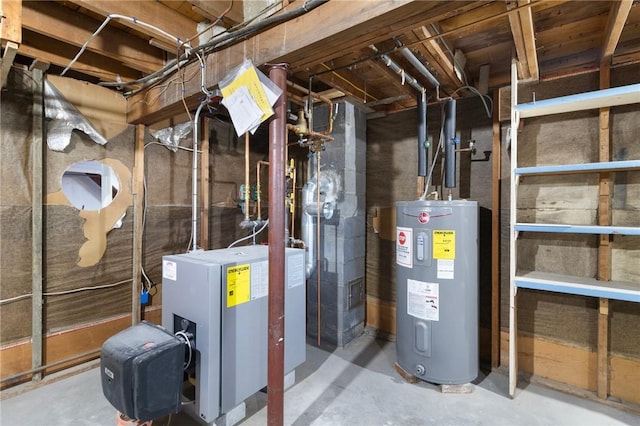 utilities featuring electric water heater and a heating unit