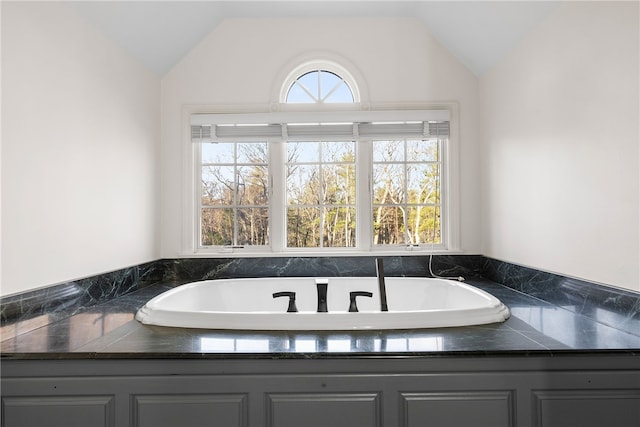 38 Miss Fry Dr, East Greenwich, RI 02818 - bathroom featuring lofted ceiling and a bath