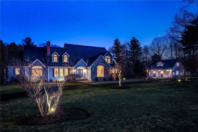38 Miss Fry Dr, East Greenwich, RI 02818 - view of front of property with a front yard and a chimney