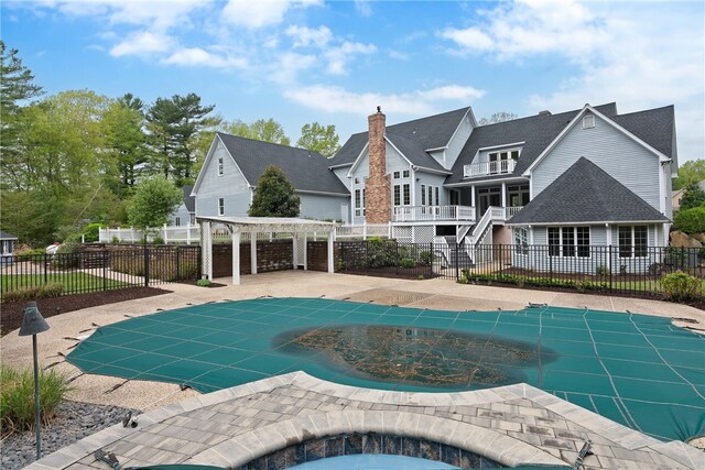 38 Miss Fry Dr, East Greenwich, RI 02818 - view of pool with a pergola, fence, a patio area, and an outdoor hot tub