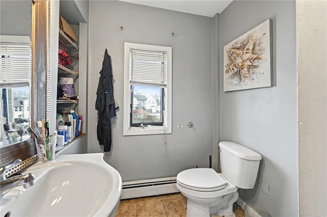 176 Warwick Ave, Cranston, RI 02905 - bathroom with a baseboard heating unit, toilet, and a sink