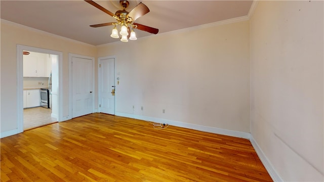 45 Ayrault Ave Unit 8, Newport, RI 02840 - unfurnished room with light wood-style floors, ornamental molding, baseboards, and ceiling fan
