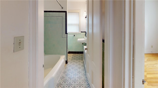 45 Ayrault Ave Unit 8, Newport, RI 02840 - full bath featuring a bath, tile patterned flooring, and tile walls