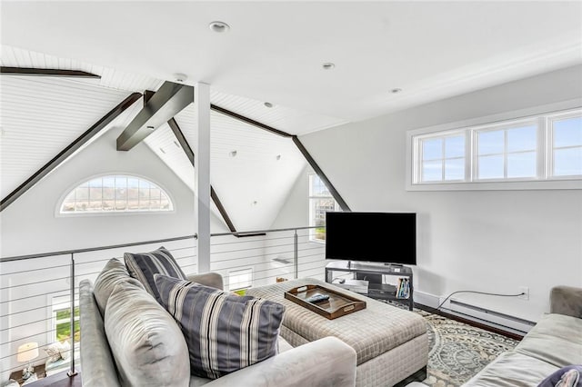 32 Breach Dr, Westerly, RI 02891 - living room with a baseboard heating unit, baseboards, recessed lighting, and wood finished floors