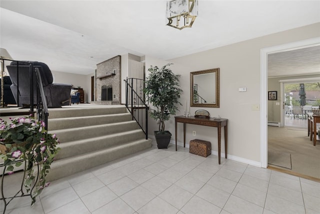 218 Burnt Cedar Dr, North Kingstown, RI 02852 - stairs featuring baseboards, tile patterned floors, and a baseboard heating unit