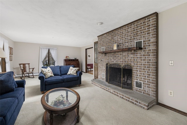 218 Burnt Cedar Dr, North Kingstown, RI 02852 - carpeted living area featuring baseboard heating, a fireplace, and baseboards