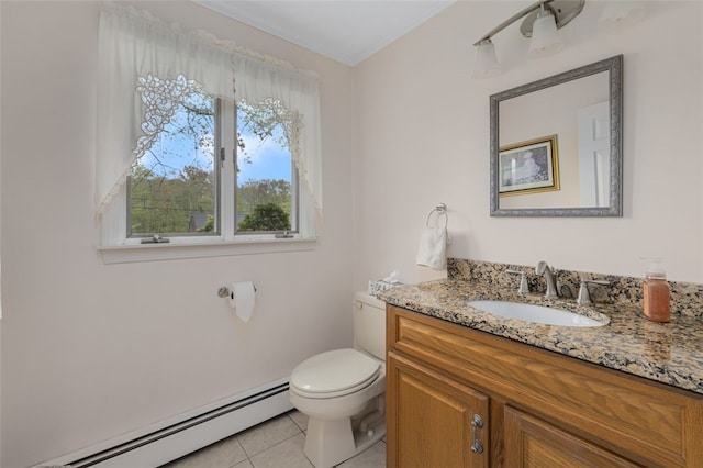 218 Burnt Cedar Dr, North Kingstown, RI 02852 - bathroom with a baseboard radiator, toilet, tile patterned flooring, and vanity