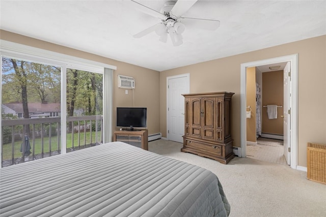 218 Burnt Cedar Dr, North Kingstown, RI 02852 - bedroom with a baseboard radiator, light colored carpet, baseboards, and a wall unit AC