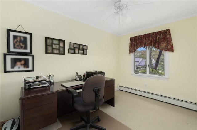 218 Burnt Cedar Dr, North Kingstown, RI 02852 - carpeted home office featuring baseboard heating and ceiling fan