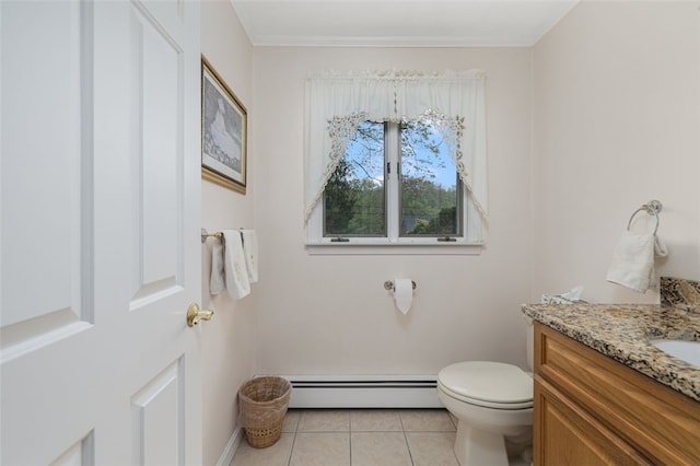218 Burnt Cedar Dr, North Kingstown, RI 02852 - bathroom with baseboard heating, tile patterned flooring, vanity, and toilet