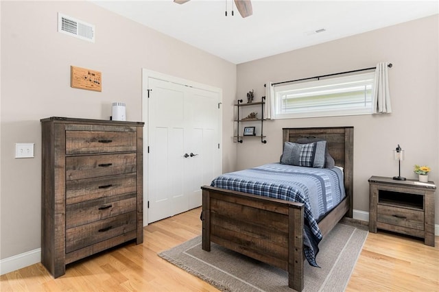 16 Kimberly Ct, North Kingstown, RI 02852 - bedroom with light wood-type flooring, a closet, baseboards, and ceiling fan