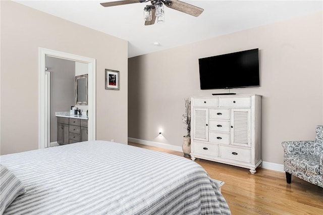 16 Kimberly Ct, North Kingstown, RI 02852 - bedroom with light wood finished floors, baseboards, a ceiling fan, and connected bathroom